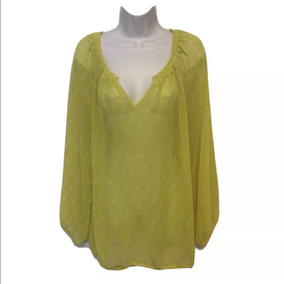 Lane Bryant Tops - Lane Bryant Yellow Polka Dot Semi-Sheer Long Sleeve Blouse Sz 18/20
